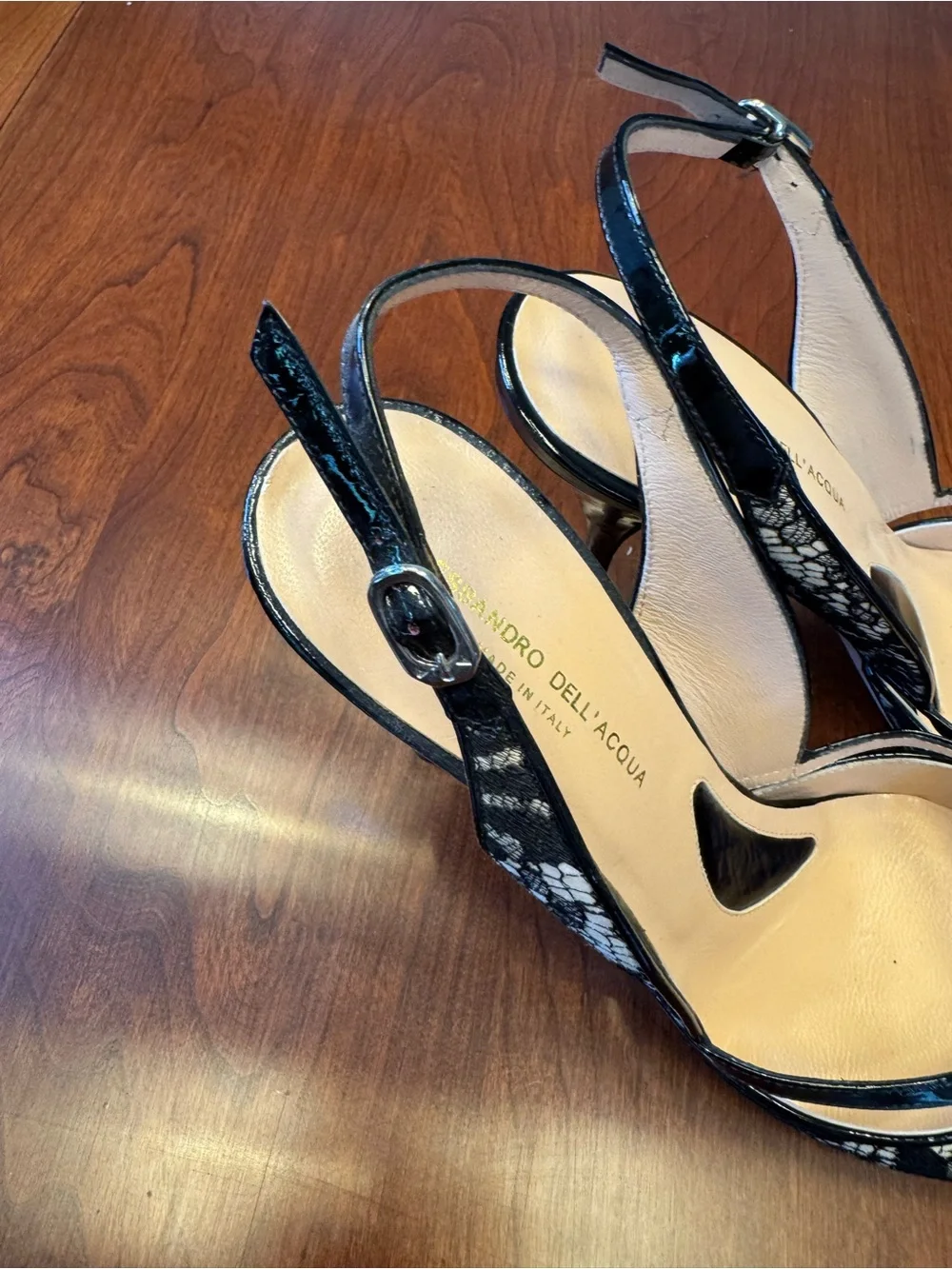 Black Lace Pointed Slingback Pumps